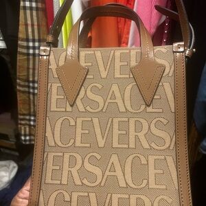 Versace Beige and Brown Logo Tote